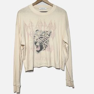 Daydreamer Def Leppard graphic band tee shirt cream long sleeves 100% cotton S